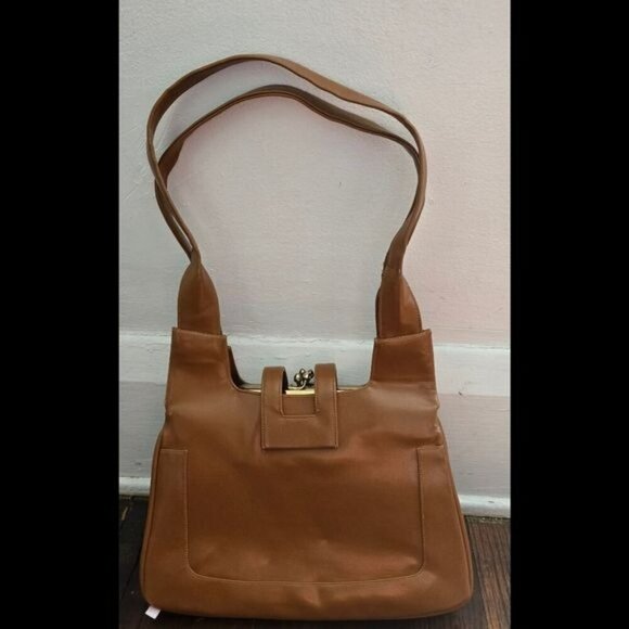 Vintage Lou Taylor Light Brown Structured Leather Classic Shoulder Purse - Picture 2 of 10